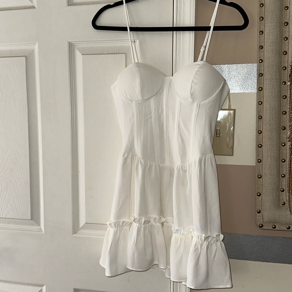 Fashion Nova rose garden white mini dress.